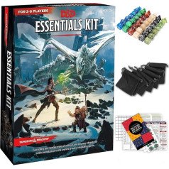 Melarqt Dungeons & Dragons Essentials 5. izdevuma komplekts ar pilnu sākuma komplektu - 6 D&D kauliņu komplekti melnos maisiņos un DND iesācēju drukājamie materiāli