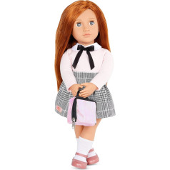 Our Generation Carly Student Doll - kustīga 46 cm lelle ar apģērbu un aksesuāriem - rozā džemperis, svārki un zeķes līdz ceļiem - rotaļlieta no 3 gadiem