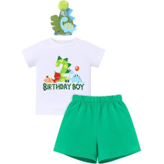 IBAKOM Baby Boys 1. / 2. / 3. dzimšanas diena Cake Smash apģērbs Dinozauru tēma Cute Print īsām piedurknēm T-krekls Top + šorti + cepure 3 gab vasaras apģērbs Foto Šaušanas rekvizīts