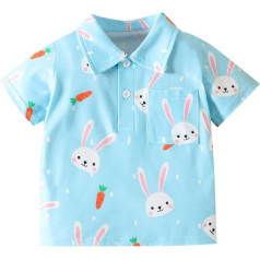 Toddler Boys Girls Short Sleeve Easter Cartoon Rabbit Printed Kids Tops T-Shirt with Pocket Toddler Easter Outfit (Blue, 18-24 Months)