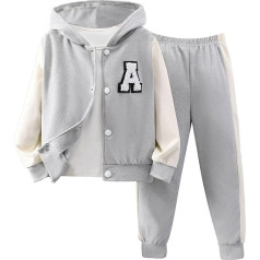 TiaoBug Baby Boys' Tracksuit College Baseball Jacket + sporta bikses elastīgās jostas Jogging Bottoms + T-Shirt 3 gabali rudens ziemas apģērbu komplekts Streetwear, Grey A