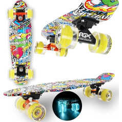 WeLLIFE Skateboard Mini Cruiser RGX skeitbords 22 collas 56 cm pusaudžiem pieaugušajiem, spilgti riteņi PU 78A ar LED zibspuldzi ABEC-7RS