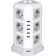 Несколько розеток с USB, BEVA 12-Way Power Strip с 2 переключателями Socket Tower Multi Sockets Power Strip Multiple Plug, защита от перенапряжения и короткого замыкания (2500 Вт/