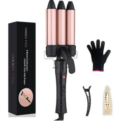 Утюжок для завивки 3 ствола, Beach Waves Wave Iron Large Curls with 3 Bars, Beach Waves Ceramic Tourmaline Curler for Short Long Thick Hair Hairstyles Curling Styling Set (Pink, Black)