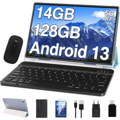 Planšetdators 10,1 collu Android 13 OS Octa Core 5G WiFi, 14GB RAM + 128GB ROM (TF 512GB/1TB), 2.0GHz, Google GMS | 8000mAh | 1280 x 800 HD IPS | 5+8MP kamera | C tipa | Ar peli un tastatūru - zils