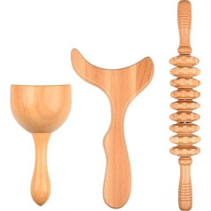 AOVNA 3-in-1 Wooden Massage Tools, Wood Therapy Massage Tools, Massage Roller Set, Wood, Anti Cellulite Massager for Body Shaping, Stress Relief