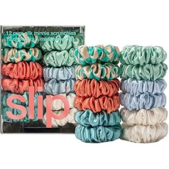 Slip Silk Pure Silk Scrunchies - Piejūras krasts - 100 % tīra 22 Momme zīdkoka zīdka gumijas sievietēm - Matu kopšanas komplekts (12 gumijas)