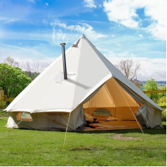 YITAHOME Telts telts 3M Bell Tents Glamping Cotton Tent Ūdensizturīga 290G TC kokvilnas telts ar pārnēsāšanas somu un telts nagliņām ģimenēm, kempingiem, piknikiem, BBQ ballītēm