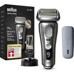 Braun Series 9 Pro Premium shaver men with 4+1 shaving head, electric shaver & ProLift trimmer, PowerCase, 60 min battery life, Wet & Dry for 1, 3 and 7 day beard, 9425s, noble metal