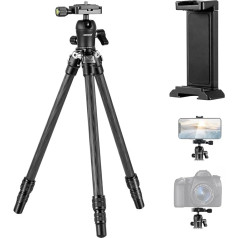 NEEWER Carbon Fibre Camera Tripod with Mobile Phone Holder, Leg Tips and 360° Panorama Ball Head, Lightweight and Compact Vlogging Travel Tripod Table Tripod for Mirrorless Cameras and Smartphones