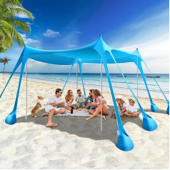 Rhino Valley Pop Up Beach Tent, UPF50+ Beach Tent with 8 Sand Shovel and 4 Poles Sun Protection, Outdoor Shade, Portable Beach Shelter for Camping Trips, Fishing, Backyard or Picnic, Azure