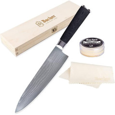 Bacher virtuves nazis Real Damascus Knife 20 cm - Kalts no 67 slāņiem no 10 V - Damascus Chef Knife - Profesionāls virtuves nazis no Japānas Damaska tērauda ar G10 rokturi - Virtuves nazis - Pavāra nazis