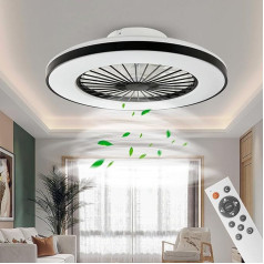 BKZO Modern LED griestu gaisma ar ventilatoru, griestu ventilators ar lampu, 24 ventilācijas ātrumi, bezgalīgi regulējams apgaismojums dzīvojamai istabai, guļamistabai, birojam, 3000-5500 K, (melns rāmis 50 cm)