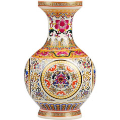 Jingdezhen keramikas vāze ar dzeltenu un sarkanu ziedu motīvu, ar rokām darināta dekoratīva porcelāna vāze ar ziedu motīvu, augstums 25 cm