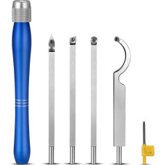 SEAAN koka virpošanas kaltu komplekts no 4 daļām, karbīda dimanta formas/apaļš/kvadrātveida griezējs ar rokturi virpām, alumīnija somiņa, rezerves asmeņi, gravēšanai, amatniekiem (zils)
