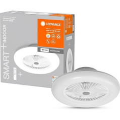 LEDVANCE Smart WiFi LED griestu ventilatora gaisma, apaļa, balta, ar regulējamu gaismas plūsmas ātrumu, regulējams gaisa plūsmas ātrums, ieskaitot tālvadības pulti, kontrolējams ar lietotnes un balss asistenta palīdzību, viegla montāža