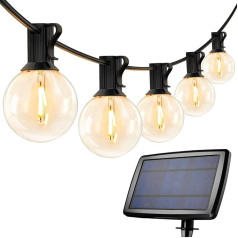 LE Solar Globe String Lights, 7,62 metri, 25 x G40 spuldzes, USB uzlādējamas āra virtenes gaismas, 4 režīmi IP65 saules virtenes gaisma dārzam, kāzām, balkonam, mājai, Ziemassvētku dekorēšanai, silti balta krāsa