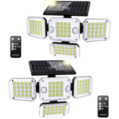 Solarlampen für Außen mit Bewegungsmelder - Doppelsensor 296 LED Solar Strahler 3500LM 7000K Solarleuchte 3 Modi mit Fernbedienung IP65 Wasserdicht Solar Aussenleuchte für Garage Hof Garten 2 PCS