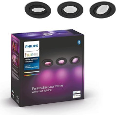 Philips Hue White & Color Ambiance Centura iegremdējams prožektors, 3 spuldzes, melns, 3 x 250 lm, līdz 16 miljoniem krāsu, regulējams, vadāms ar lietotni, saderīgs ar Amazon Alexa (Echo, Echo Dot)