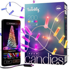 Twinkly Candies - Ziemassvētku gaismiņas ar 200 RGB LED diodēm - aplikācijas kontrolēta Ziemassvētku dekorēšana - USB-C vadība - Ziemassvētku apgaismojums iekštelpās, 12 m, svece, caurspīdīga stieple