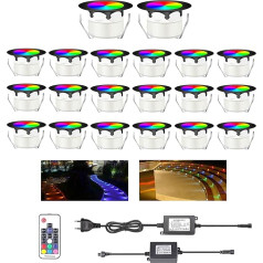 Iebūvējamais grīdas prožektors, terases apgaismojums, RGB komplekts ar 20 LED iebūvētiem grīdas prožektoriem, diametrs 45 mm, IP67 ūdensnecaurlaidīgs izmantošanai ārpus telpām, iekštelpās, terasēs, virtuvē,