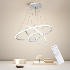 KAUCQI Piekaramais apgaismojums Ēdamgalds LED dimmable piekaramā lampa 120 cm / 56 W ēdamgalda lampa ar tālvadības pulti, moderns piekaramais apgaismojums ēdamistabai, viesistabai, virtuvei, 3 gredzeni, regulējams augstums,