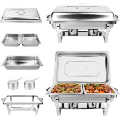 2 Stück 9L Chafing Dish Buffet Set Edelstahl Speisenwärmer Kit mit Deckel Speisepfannen Speisenwärmer mit Brennstoffhaltern Buffet Servierutensilien für Restaurant Catering Partys Hochzeiten