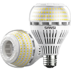 SANSI E27 LED spuldze, 27 W (aizvieto 250 W spuldzi), enerģiju taupoša LED spuldze, 5000 K vēsā baltā krāsā, 4000 lūmenu, bez apgaismojuma, īpaši spilgta spuldze virtuvei, darbnīcai, garāžai, diametrs 7,7 x 12 cm, 2 gab. komplektā