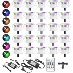 Dreamcolor LED iebūvēts grīdas apgaismojums, daudzkrāsains izgaismojuma efekts, 0,2 W terases apgaismojums, darbojas ar Alexa, Google Home, DC12 V, diametrs 31 mm, IP67 ūdensizturīgs LED iebūvēts starmešu apgaismojums, 30 gab. iepakojumā