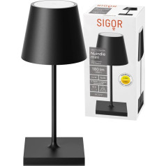 SIGOR Nuindie Mini Dimmable Small LED Battery Table Lamp Indoor & Outdoor IP54 Splashproof Height 25 cm Rechargeable with USB-C 12 Hours Light Time Night Black