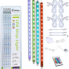 Vitrīnas apgaismojums, 4 x RGB paplašināmas LED gaismas lentes, 40 cm, virtuves apgaismojuma komplekts, ES kontaktdakša, tālvadības pults, daudzkrāsains