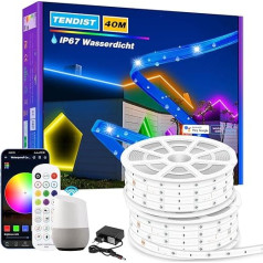 TENDIST Āra LED lente 40 m, WiFi LED lente, ūdensizturīga, RGB IP67 āra LED lente, saderīga ar Alexa, Siri un Google Home, LED gaismas lente balkona, lapenes apgaismojumam ārā