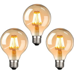 NUODIFAN Edisona E27 LED spuldze, 3 x retro spuldze, 8 W, ar iespēju aptumšot, retro stila LED kvēlspuldze, dzintara stikla spuldze (500 lūmenu, 2700 K). Ideāli piemērotas dekoratīvajam apgaismojumam antīkā nostalģijas stilā.