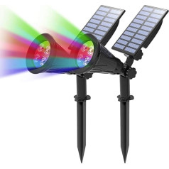 T-SUN Solarleuchte Garten, 2 Stück 4LED Solarstrahler Solar Gartenleuchte Außen mit 2-in-1 Wasserdicht Drahtlos, 4 Farbwechsel, 2 Helligkeitsstufe, Auto-on/off für Hof, Rasen, Wege