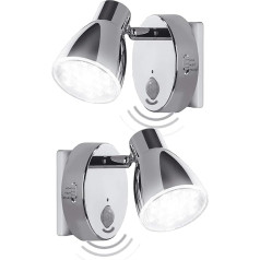 Trango Milo 2635-028 Chrome LED sensora naktslampiņa ar kustības sensoru un automātisko funkciju Drošības gaisma 230 V Kontaktligzdas gaisma, sienas gaisma, orientēšanās gaisma, nakts lampa, kontaktligzdas gaisma 2 gab.