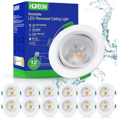 HOMEOW 12 LED iebūvētu starmešu komplekts 230 V 5 W, 30°-60° pagriežami LED starmeši, 450 LM 2700 K silti balta griestu starmeši, plakani LED, 21 mm īpaši plakani, griestu starmeši, 70-80 mm caurumu izmērs, balti