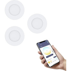 EGLO connect.z Smart Home Fueva-Z LED iegremdējamie vannas istabas prožektori, īpaši plakani, diametrs 85 mm, ZigBee, lietotnes un balss vadība, Alexa, gaismas krāsa (silti balta/auksti balta), aptumšojami, 3 metāla iegremdējamie paneļi