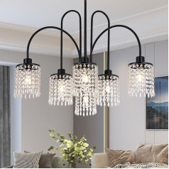 Ganeed Griestu gaisma Crystal Pendant Lamp Art Decor Modern Metāla lustra Black 6 Lights