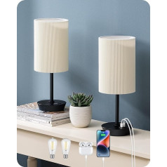 EDISHINE LED naktslampa Touch Dimmable 2 galda lampu komplekts Modernā neliela lampa ar uzlādes funkciju 2 USB pieslēgvietas ar kabeli guļamistabai Dzīvojamā istaba Palodze Dāvana melna