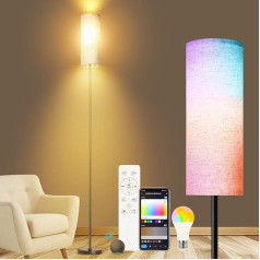 OTREN stāvlampa viesistabai ar iespēju regulēt apgaismojumu, WiFi RGB LED stāvlampa 24 W ar tālvadības pulti un lina abažūru, saderīga ar Alexa Google Home guļamistabai, birojam (E27 komplektā)