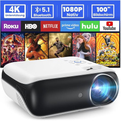 HOPVISION Beamer, Full HD 1080P Beamer, Bluetooth Beamer 4K Unterstützt, Tragbare Mini Beamer Heimkino, Home/Outdoor Projektor Kompatibel mit Smartphone/HDMI/USB/AV/Fire Stick/PS5