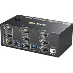 DP + HDMI KVM переключатель 2 PC 3 Monitore, YOUTINGHDAV Triple Monitore KVM Switch 2 Displayport + HDMI 8K@60Hz 4K@144Hz, USB 3.0 KVM Switch für 2 PC Teilen Maus, Tastatur und 3 Monitore