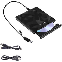 Antika External DVD Drive CD DVD Burner USB 3.0 Rewriter Reader DVD/CD +/-RW CD Drive for Laptop Desktop with Mac/OS/XP/Linux/Win11/Win10/Win8/Win7 (Black) (Brown1)