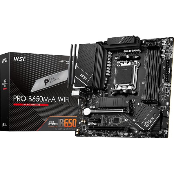 MSI PRO B650M-A WiFi ProSeries Motherboard (AMD Ryzen 8000/7000, AM5, DDR5, PCIe 4.0, M.2, SATA 6Gb/s, USB 3.2 Gen 2, HDMI/DP, Wi-Fi 6E, Bluetooth 5.3, 2.5Gbps LAN, mATX)