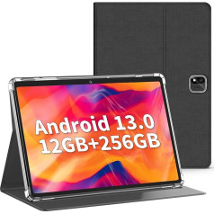 JJGJ 10 Zoll planšetdators, Android 13 planšetdators, 12GB RAM+256GB ROM(TF 1TB), 8000mAh, 1280 x 800 IPS HD attēls, 5G WiFi, BT5.0, GMS-Zertifizierung, 5MP+8MP kamera, Typ-C/GPS/OTG (melns)