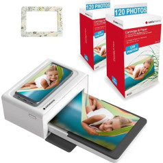 AGFA Photo Realipix Moments Printera komplekts + kasetnes un papīrs 240 fotogrāfijām + skaists magnētiskais rāmītis - Bluetooth printera fotoattēlu 10 x 15 cm, iOS un Android, 4Pass termosublimācija - Balts