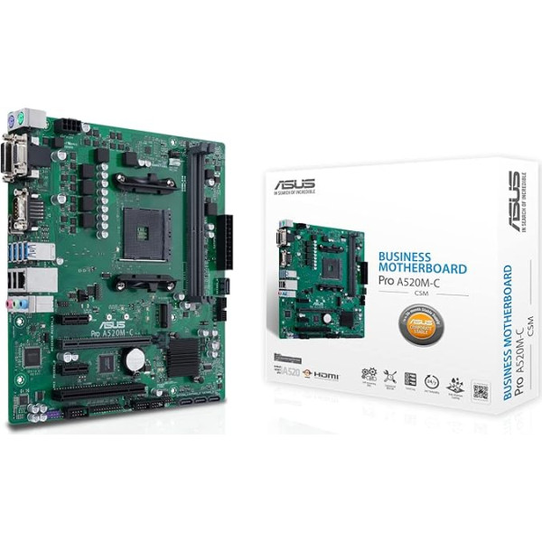 Материнская плата ASUS Pro A520M-C/CSM Socket A520 (mATX, HDMI, DVI-D, D-Sub, USB 3.2, SATA 6 Гбит/с)