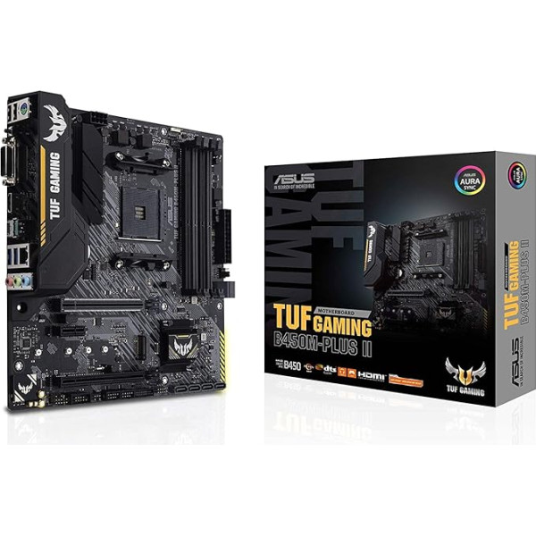 ASUS TUF TUF Gaming B450M-PLUS II AMD AM4 (Ryzen 5000, 3rd Gen Ryzen microATX Gaming pamatplate (DDR4 4400(O.C.), USB 3.2 Gen 2 Type-A, BIOS Flashback, 256 MB BIOS Flash ROM, AI trokšņu slāpēšanas mikrofons