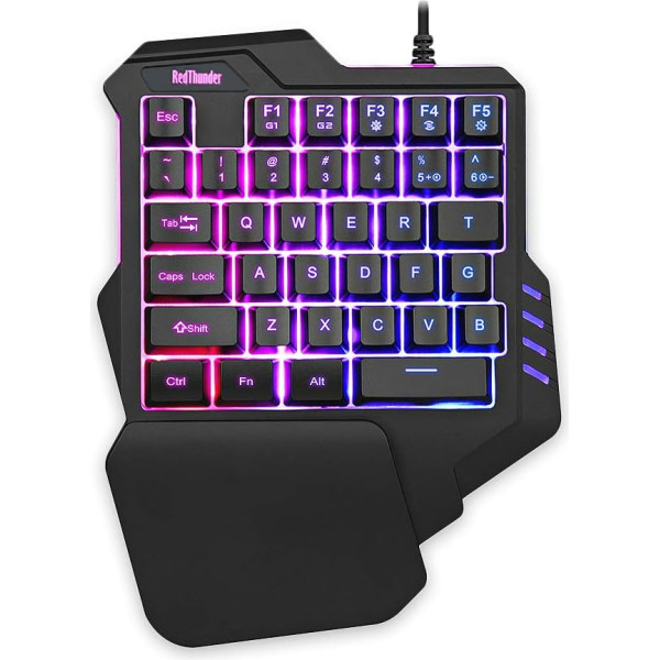 RedThunder One Handed Gaming Keyboard RGB Backlit 35 taustiņi Portable Mini Gaming Keyboard Ergonomisks spēļu kontrolieris datorspēlētājiem