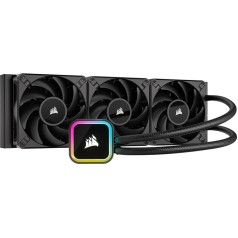 Corsair iCUE H150i RGB Elite CPU šķidruma dzesētājs, 16 dinamiskās RGB gaismas diodes, AF Elite sērijas 120 mm FDB ventilators, 360 mm radiators, iCUE programmatūra, LGA 1700, 1200, 115X, 2066 un AM4 ligzda, melns